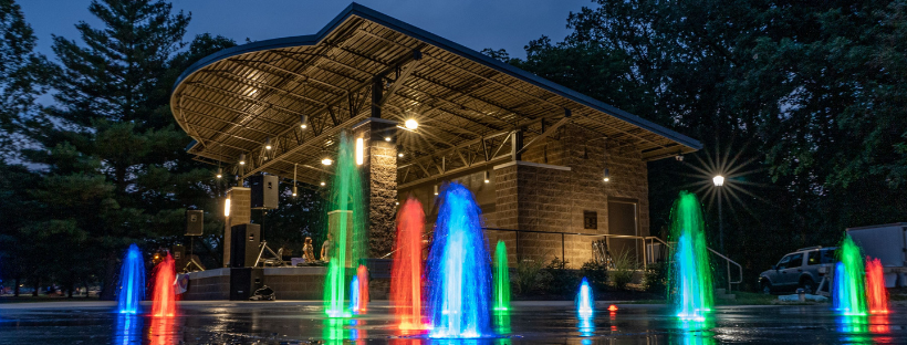 Fountain City Amphitheater with colorful, outdoor fountains